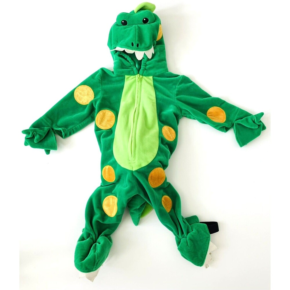 Miniwear Halloween Green Dinosaur Costume Hooded Long Sleeve Warm Zip Up 12 Mo